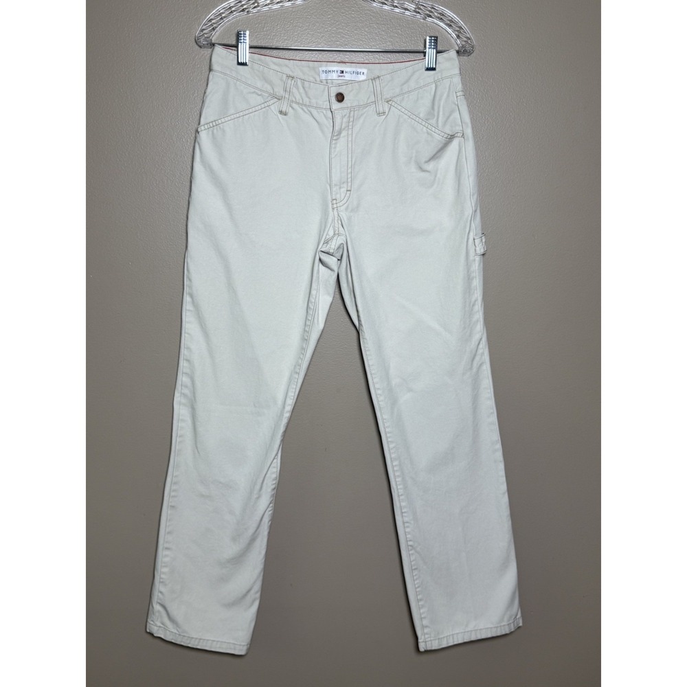 Vintage Tommy Hilfiger Carpenter Pants Beige Y2K Straight Leg Women 6 W29 L30